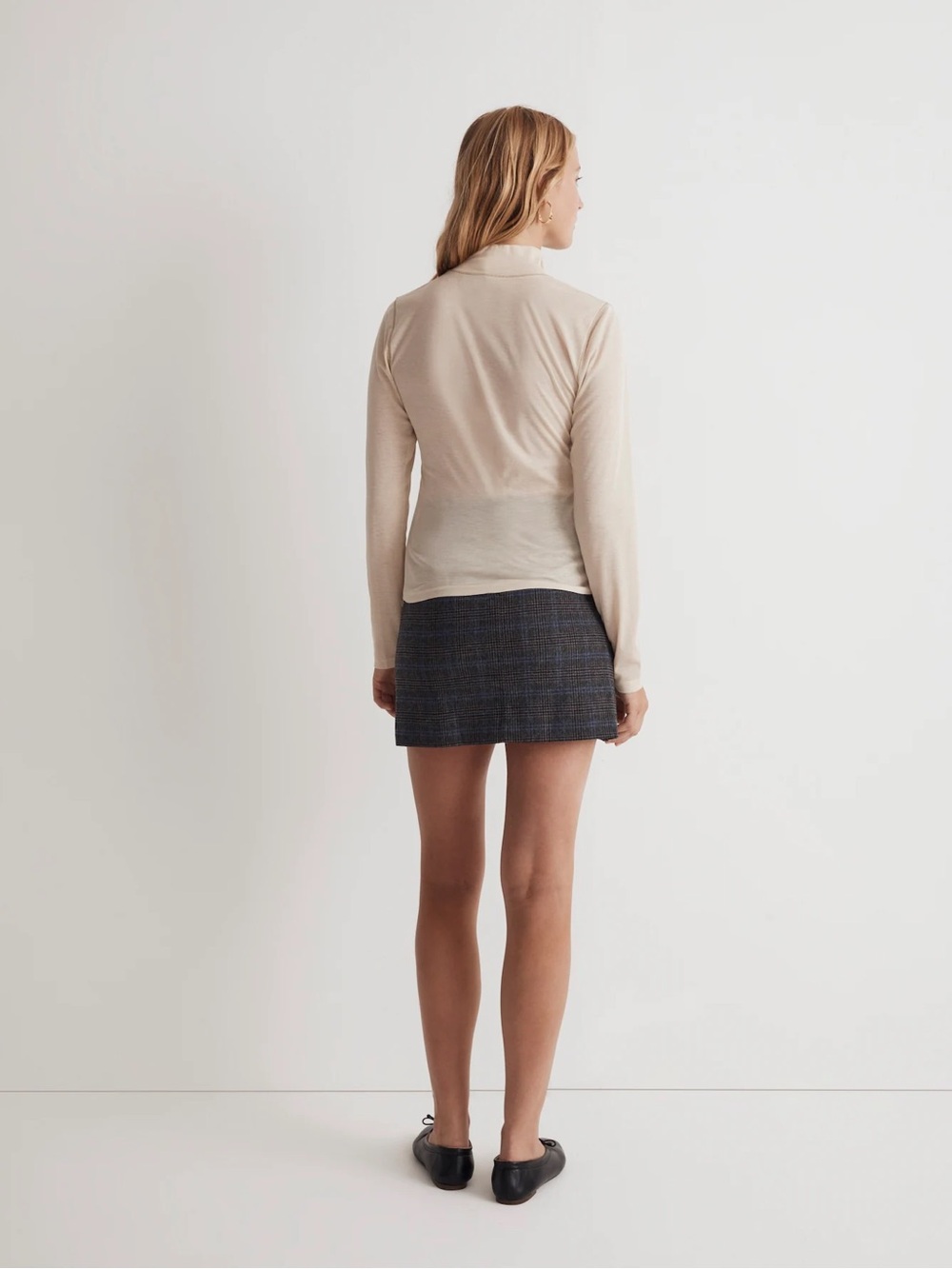 Madewell Semi-Sheer Mockneck Tee NWT Medium Hthr Light Oatmeal Long Sleeve - Picture 2 of 8